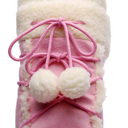 Free Ship Women Snow Boots Warm Plush Comfortable Platform Shoes Lady Lace-up Mid-Calf Pink Boots Non-slip Winter Shoes Booties