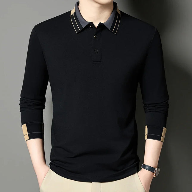 Neues Herren Business Casual Langarmhemd Uni Poloshirt Modisch Atmungsaktiv Bequem Vielseitiges Oberteil