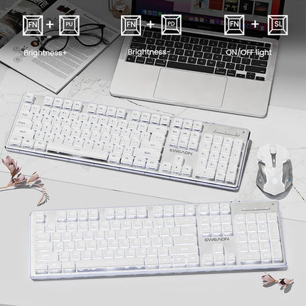 EWEADN V3 wireless Silent Office keyboard and mouse set,104 Keys Full Size with Pudding Keycaps, for Games and - product imag