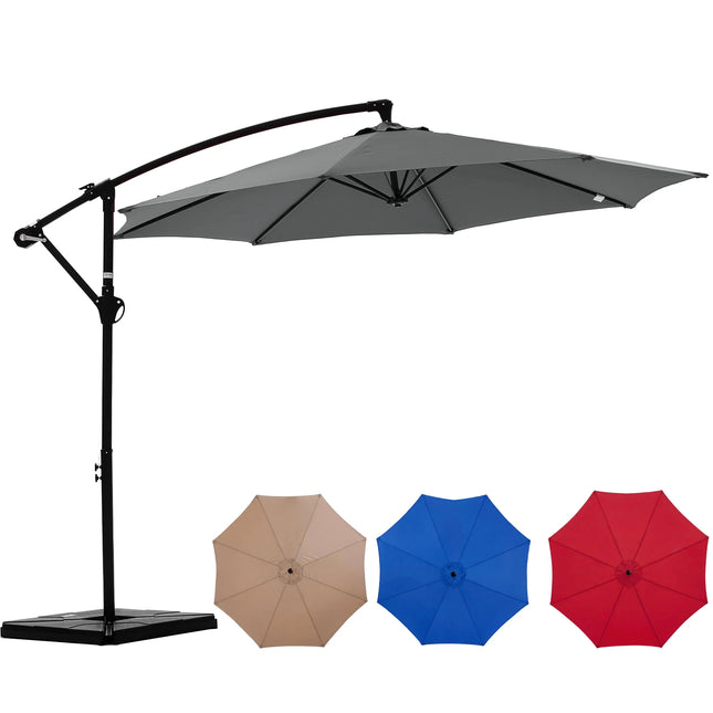 JHK 9.8FT Outdoor Offset Patio Umbrella with Base Hanging Cantilever with Easy Tilt Adjustment UV Protection 8 Sturdy Ribs