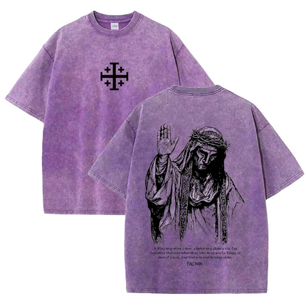 2026 Jesus With Crown of Thorns T Shirt Vintage Washed Grey Graphic Tee Unisex Casual Religious Top