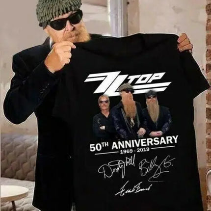 50 Year Anniversary Zz Top Band T-Shirt Short Sleeve Black Unisex S-2345Xl Tee