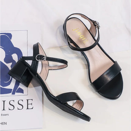 Women's Summer French Elegant Open-Toe High Heel Sandals Simple and Versatile Anti-slip Rubber Sole Chunky Heel Dress Sandals