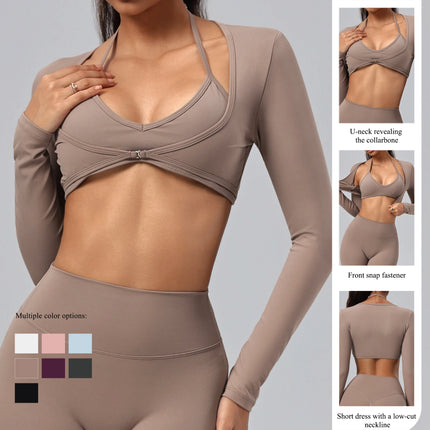 Hearuisavy Women's Sports Crop Top Long Sleeve Yoga Shirt Breathable Quick Dry Fitness Top Gym Pilates Dance Workout Wrap Tops