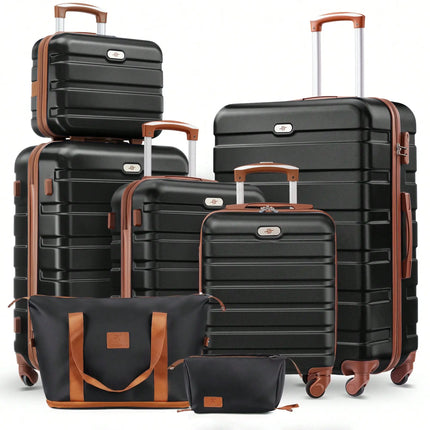 Large Capacity ABS Hardside Luggage Set, 16/20/24/28 Inch Spinner Suitcases + 2 Travel Bags + 1 Cosmetic Case, 7-Piece Set For Holiday Travel
