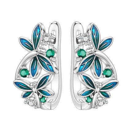 Orstarry Original 925 Sterling Silver Blue Iris Flower Earrings Women Hoop Earring Anniversary Jewelry Trendy Gifts