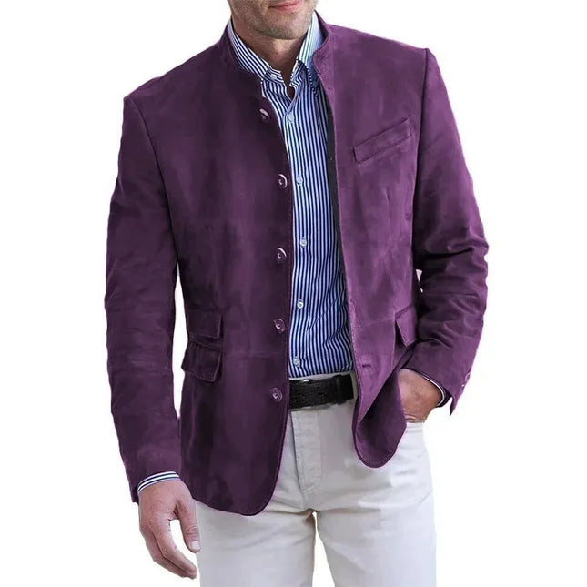 Blazers para hombre, color sólido, cuello alto, traje, blazer de un solo botón, chaqueta de negocios, manga larga, ropa de abrigo, cárdigan, botón suelto