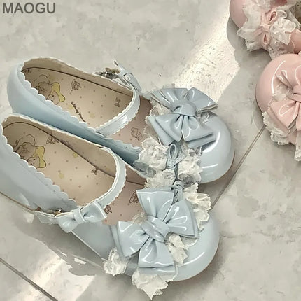 Lovely Mid-heel Women's Mary Jane Shoes Bowknot Lace Cute Lolita Shoes Round Toe Chunky Heel Sweet Pumps Size35 Zapatos De Mujer
