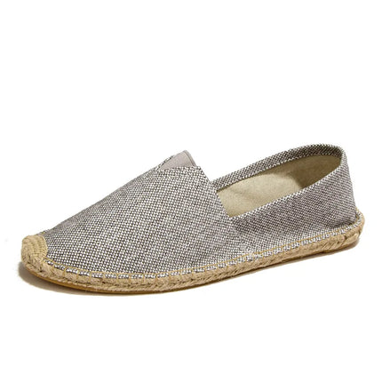 Grass Woven Linen Men's and Women's Handmade Stitching Fishing Shoes with A Casual Flat Bottom Anti Slip Fabric Design Platform
