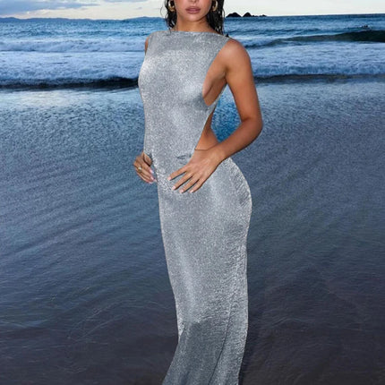 Weird Puss Glitter Sexy Dress Women See Through 2026 Summer Sleeveless Backless Splits Coquette Clubwear Beach Skinny Vestidos
