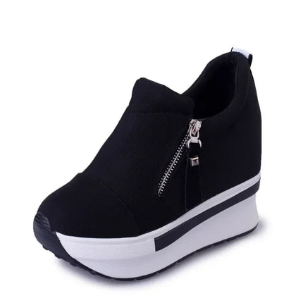 2024 Platform Sneakers Women Red Casual Comfortable Hidden Heel Shoe Black Canvas Shoes Wedge Heels Sneaker Tenis De Mujer