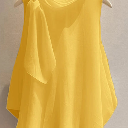 ZANZEA Women T-Shirts Summer Tops 2025 Solid Sleeveless Tees Fashion Asymmetrical Tunic Casual Loose Scarf O Neck Pullovers