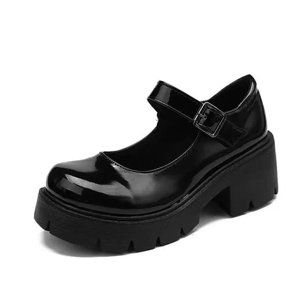 Platform Shoes for Women Mary Jane Shoes Concise Lolita Black Heeled Shoes Student College Sweet Medium Heel Women Single Shoe