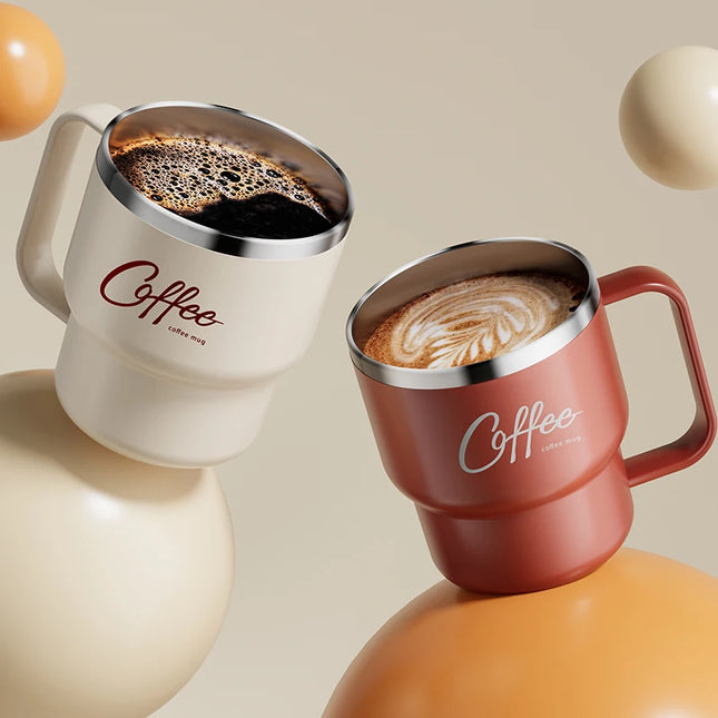 WORTHBUY 304 Stainless Steel Double Wall Insulated Coffee Cup With Handle Portable Students Leak-proof - product image 2
