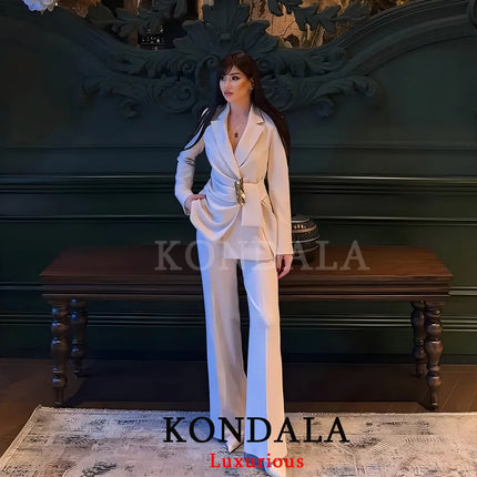 KONDALA Office Lady Chic White Women Blazer Suit Solid Long Sleeve Blazer Long Zipper Pants Fashion 2026 Spring Summer Suit