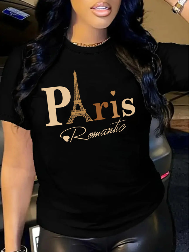 Paris Letter Print T-shirt, Short Sleeve Crew Neck Casual Top For Summer & Spring, Women's Clothing - product image 7
