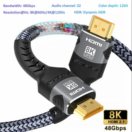 8K HDMI Cable 2.1 48Gbps High Speed HDMI Braided Cord-4K@120Hz 8K@60Hz, DTS:X, HDCP 2.2 & 2.3, HDR 10 for - product image fro