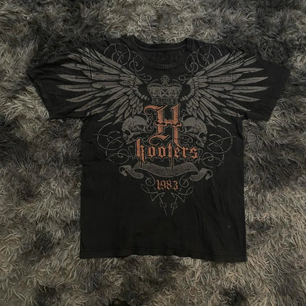 Y2K New Vintage Gothic Skull Wing Printed Long Sleeve Street Trend Pure Cotton Top Men Hip Hop Gothic Harajuku Oversize T-shirt