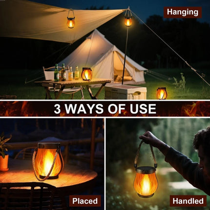 Solar Flickering Flame Lights Hanging Solar Powered Lantern Patio Porch Garden Decoration Camping Light Outdoor Table Decor