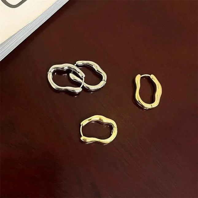 2Pcs Stainless Steel Smooth Metal Hoop Earrings For Woman Girl, Elegent Luxury Jewelry Temperament - product image 2