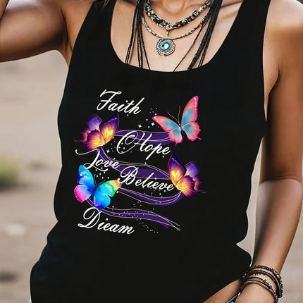 Loose plus size wing pattern printed round neck white vest summer casual sleeveless top women's clothing
