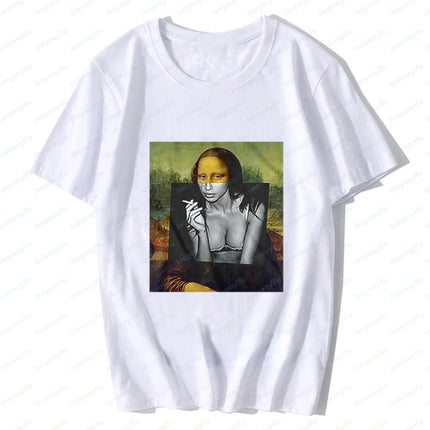 Banksy Renaissance Mona Lisa Street Artist T Shirt Men Retro Short Sleeve T-Shirt Women Funny Tee Shirt Harajuku Graphic Shirts
