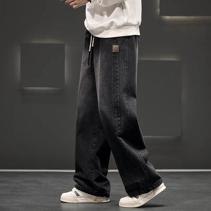 8XL New Wide Leg Washing Jean Pants Men Trousers Neutral Solid Color Loose Casual Straight Outdoor Fashion Plus Size Pants