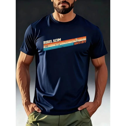 Men's Sci-fi Style T-shirt Short Sleeved "Rebel Scum 1977" Retro Summer New Item Suitable for Both Men and Women