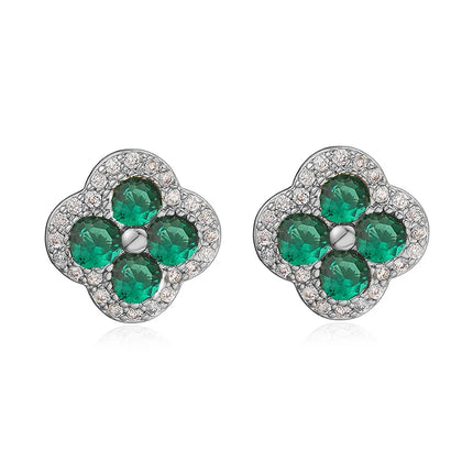 HECHENG,18K Golden-plated Inlaid CZ Stone Flower Shape Sweet Romantic Metal Ladies Jewellery Earrings Gift 1 Pair