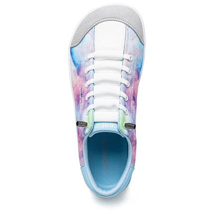 Top view of a multicolor HOBIBEAR mesh sneaker with a wide toe