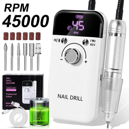 LIMEGIRL, 45000RPM Electric Nail Drill Polisher Rechargeable Portable Electric Nail File Machine Kit for Home Acrylic Gel Nails Polishing