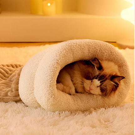 Cat Sleeping Bag Warm Fluffy Enclosed Tunnel Kitty Bed for Indoor Cats Cat Cave Bed Cozy Self Warming Pet Sack Bed for Kittens