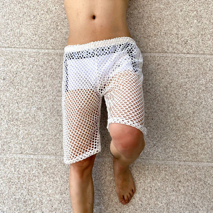 Mens Mid-Length Pants With Large Mesh Hollow Perspective Shorts Niche Home Breathable Comfort Casual Shorts Men'S Clothing 2024