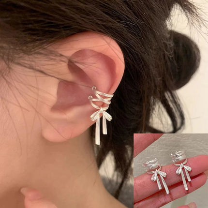 PANJBJ 925 Sterling Silver Bow Knot Earring for Women Texture Tassels Sweet Romantic Korean Jewelry Gift Dropshipping