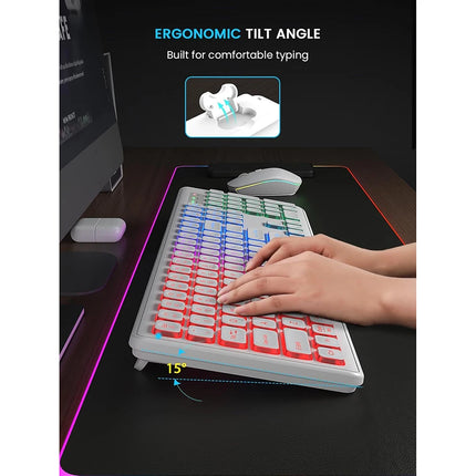Backlit Wireless Keyboard and Mouse,Quiet Light Up Keys, Tilt Legs, Rechargeable USB Cordless Combo for Computer - product im
