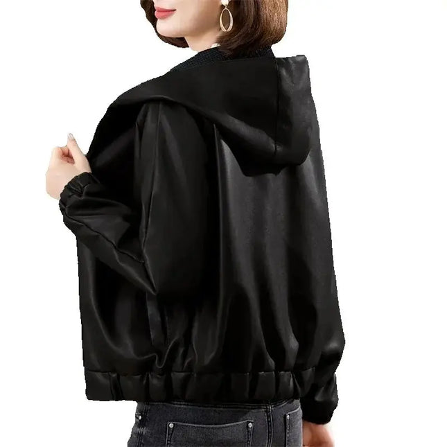 Samt PU-Leder Mantel Damen 2025 Neue Pelzjacke Herbst Winter Kapuzenlockere Oberbekleidung Schmale Kurze Lederjacken Damen Outcoat