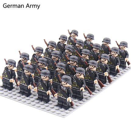 WW2 24pcs/Lot Military Soldiers Building Blocks Set Weapons Soviet US UK China France Army Action Figures Bricks Toys Kids Gifts