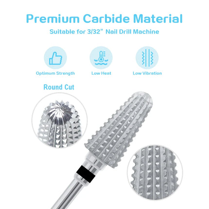 5 In 1 Carbide Nail Drill Bits Dual Rotation Volcano Tornado Milling Cutter Nails Polishing Gel Remover Manicure Tools 3/32"