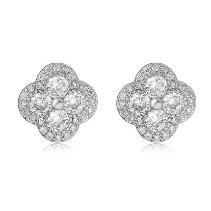 HECHENG,18K Golden-plated Inlaid CZ Stone Flower Shape Sweet Romantic Metal Ladies Jewellery Earrings Gift 1 Pair