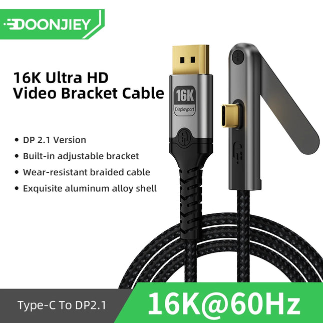 USB C to DisplayPort 2.1 Cable 16K60Hz 8K60Hz Type-C to DP Mobile Phone Holder Cord