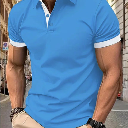 Men's short sleeve color matching fashion with men's lapel short sleeve