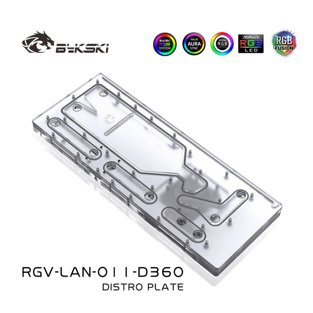 Bykski Acryl-Verteilerplatte / Verteilerboard für LIAN LI O11 Dynamic Gehäuse / Passend für zwei 360-mm-Radiatoren / Kombi-DDC-Pumpe / RGV-LAN-O11-D360