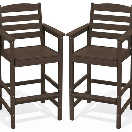 Two Piece Set High Top Patio Adirondack Chairs, Balcony Height Outdoor Barstool Seating Combination with Footrest for Backyard Garden Poolside Bistro Lawn, Coffee