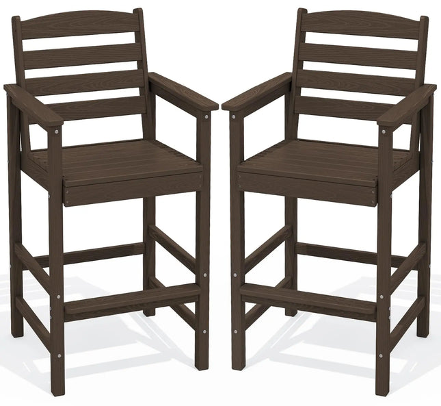 Two Piece Set High Top Patio Adirondack Chairs, Balcony Height Outdoor Barstool Seating Combination with Footrest for Backyard Garden Poolside Bistro Lawn, Coffee