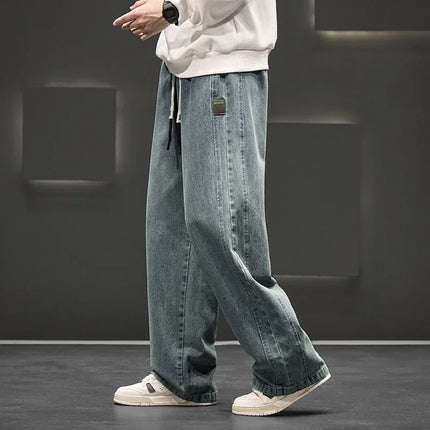 8XL New Wide Leg Washing Jean Pants Men Trousers Neutral Solid Color Loose Casual Straight Outdoor Fashion Plus Size Pants