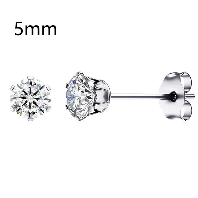 1 Pair Gold Sliver Color Stainless Steel Clear Cubic Zirconia Stud Earrings for Men Women Daily Wear - product image 10