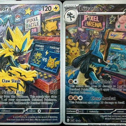 5Pcs Pokemon crayon style Zeraora Lucario Gengar Raboot holo cards Pokemon gift Art Pokemon flash card gift