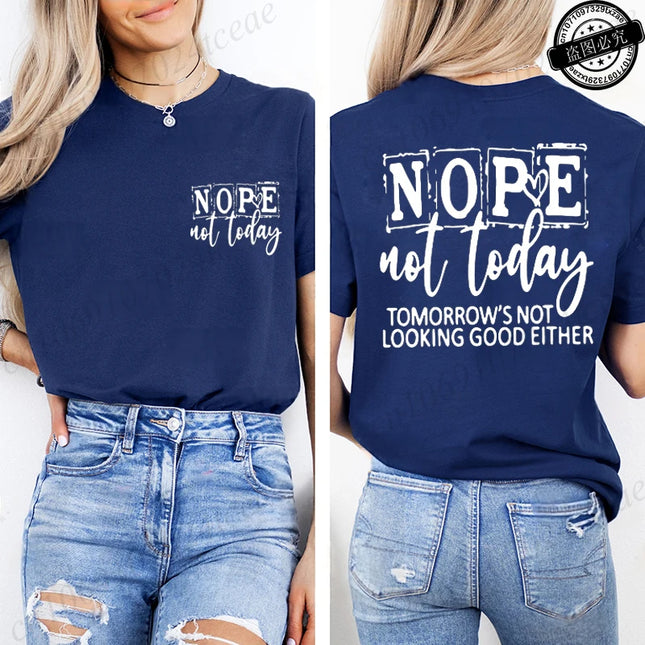 T-Shirt mit "Nope Not Today" Buchstaben-Print Design, Damen Sommer Casual Kurzarm Ästhetische Kleidung, Streetwear Sommer Top T-Shirts