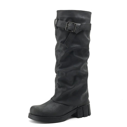 Big size 43 High Quality Wasteland Vintage Brown Maillard style Boots Retro Black Height increased Shoes Women Knee High Boots