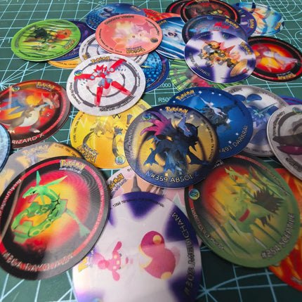 10-90Pcs 3D Flip Pokemon ZA Mega Evolution Tazos Complete Set Lenticular Round Pogs Eco Plastic 4cm Anime Collectible Game Cards